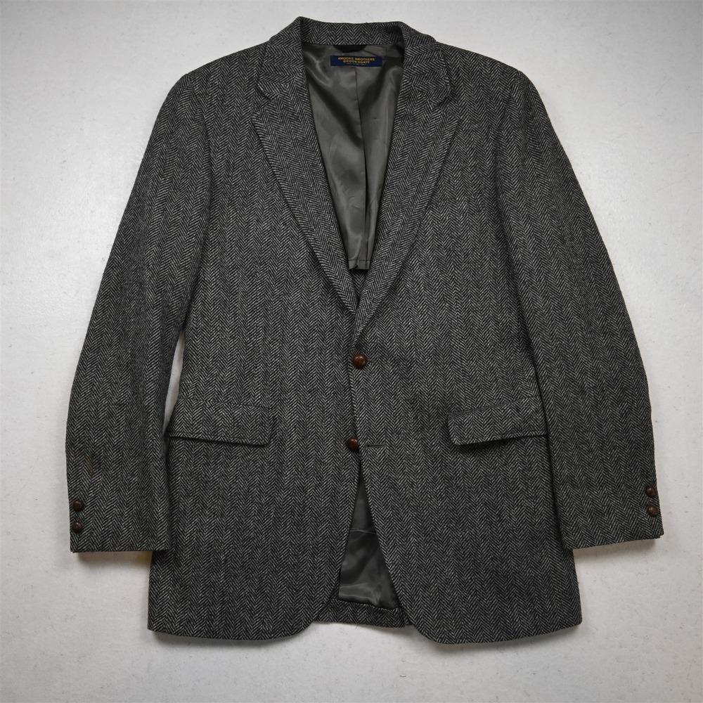 Vtg USA Brooks Brothers 42L Gray Herringbone Heavyweight Wool Tweed Blazer Coat